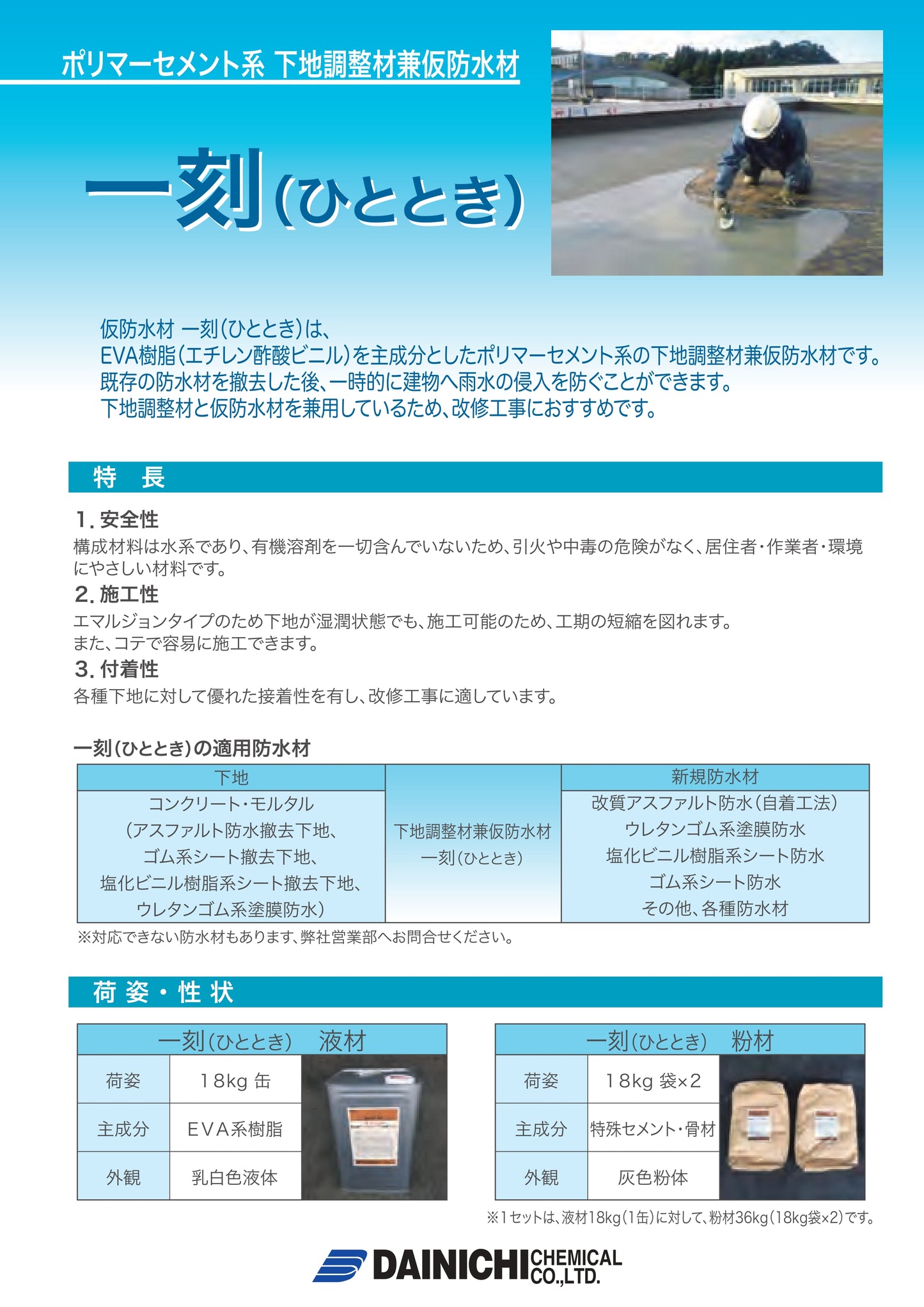 ポリマーセメント系下地調整材兼仮防水材 一刻(ひととき)54kgセット